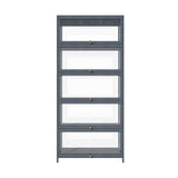 Oikiture Display Cabinet 5 Tiers Clear Door Grey - Low Angle