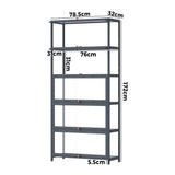 Oikiture Display Cabinet 5 Tiers Clear Door Grey