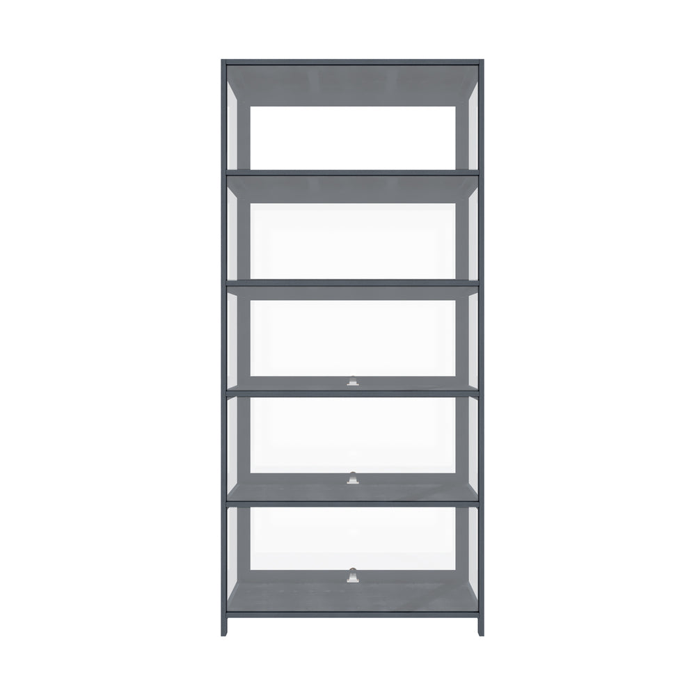 Oikiture Display Cabinet 5 Tiers Clear Door Grey