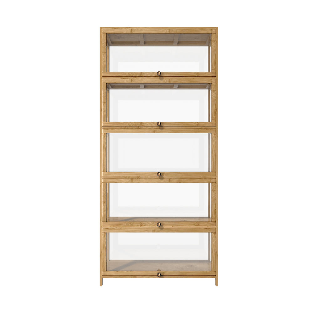 Oikiture Display Cabinet 5-Tier Clear Shelves Oak