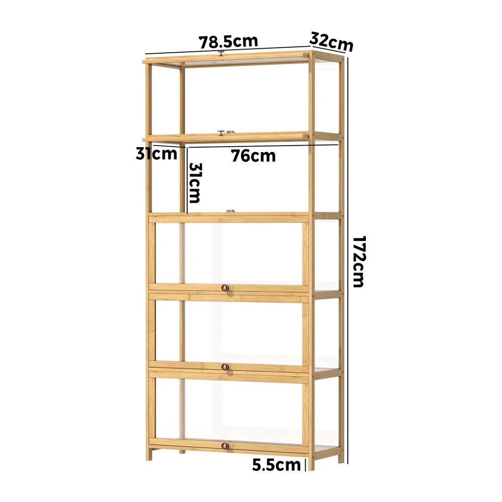 Oikiture Display Cabinet 5-Tier Clear Shelves Oak