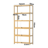 Oikiture Display Cabinet 5-Tier Clear Shelves Oak - Front View