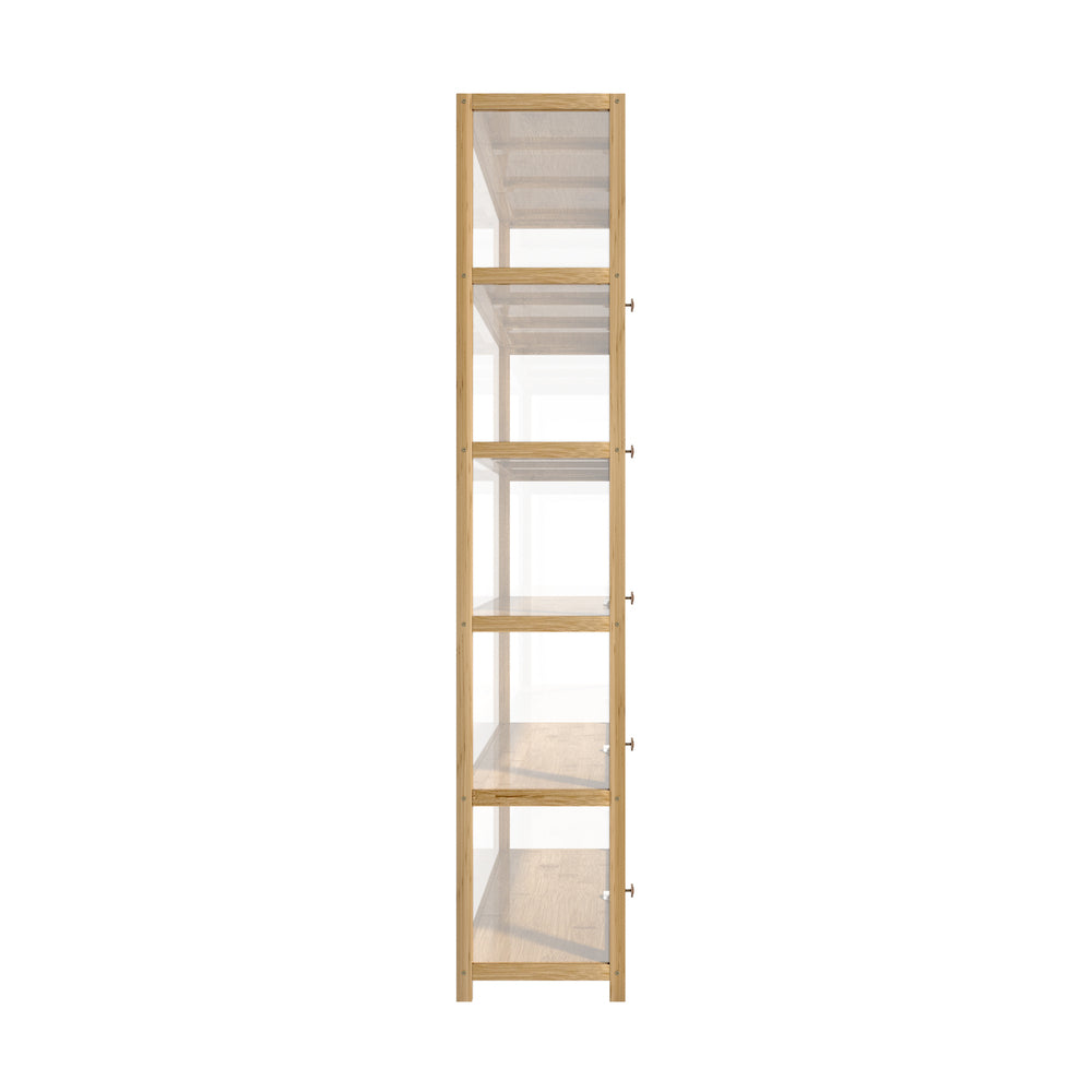 Oikiture Display Cabinet 5-Tier Clear Shelves Oak