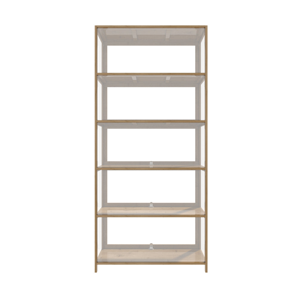Oikiture Display Cabinet 5-Tier Clear Shelves Oak