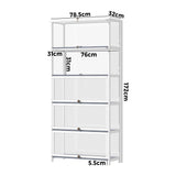 Oikiture Display Cabinet 5 Tiers Clear Door White - Front View