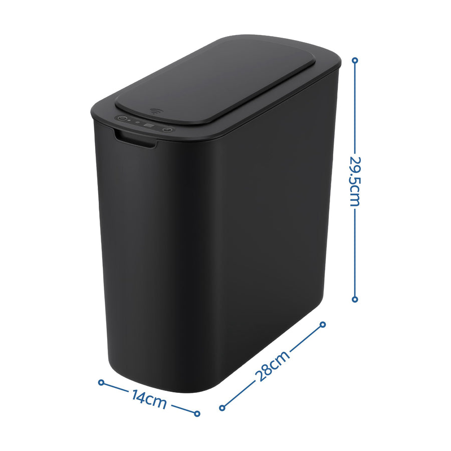 Devanti Automatic Trash Bin with Lid 11L Motion Sensor Kitchen Bin Touchless Garbage Can Modern Black Plastic Slim Rubbish Bin with Liner Holder for Kitchen, Home, Office