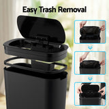 Devanti Automatic Trash Bin with Lid 21L Motion Sensor Kitchen Bin Touchless Garbage Can Modern Black Plastic Slim Rubbish Bin with Liner Holder for Kitchen, Home, Office - 45-Degree Angle