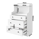 Oikiture Sideboard Buffet Cupboard 3 Chest of Drawers White - Close-Up Angle