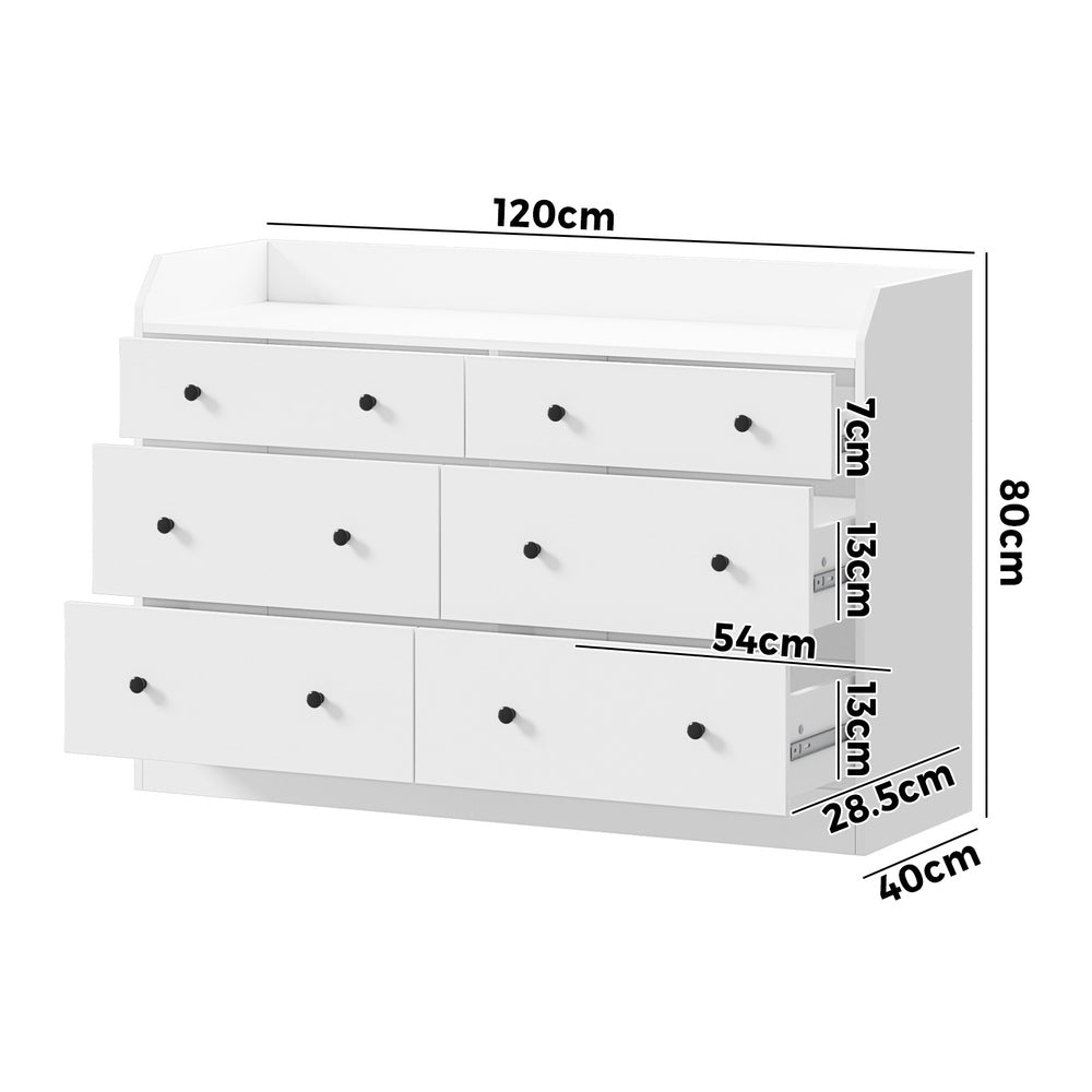 Oikiture Buffet Sideboard Hamptons Style 6 Drawers White