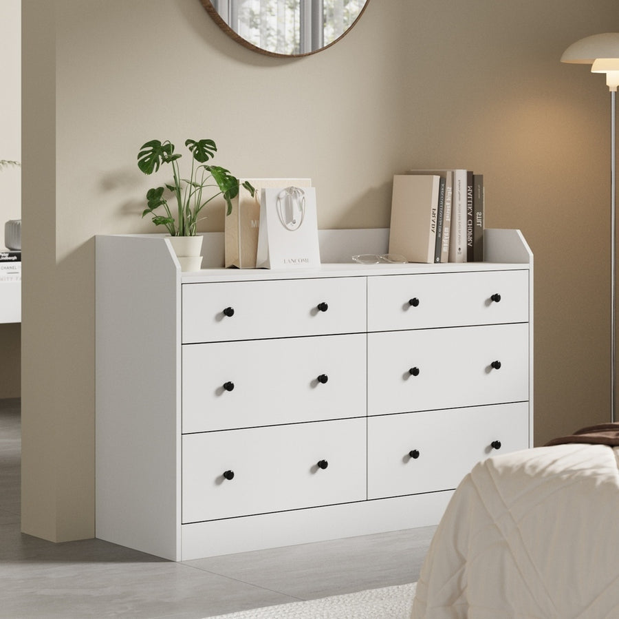Oikiture Buffet Sideboard Hamptons Style 6 Drawers White, image 5