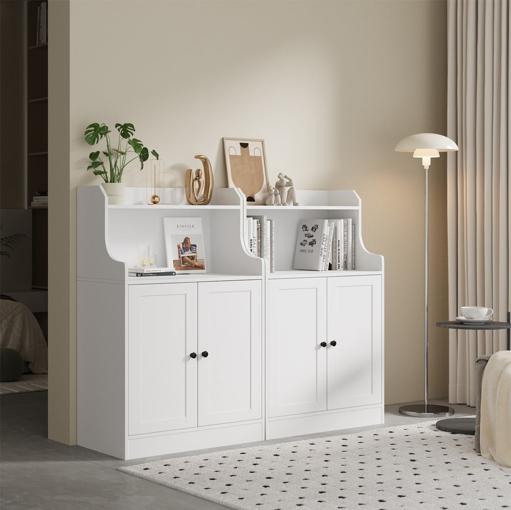 Oikiture Buffet Sideboard Cupboard 2 Doors Hallway Table White