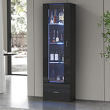 Oikiture Buffet Sideboard LED High Gloss Glass Door Black - Front View