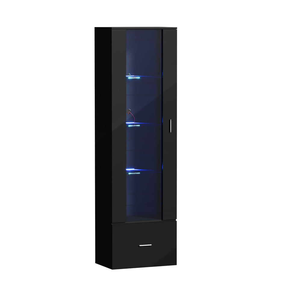 Oikiture Buffet Sideboard LED High Gloss Glass Door Black