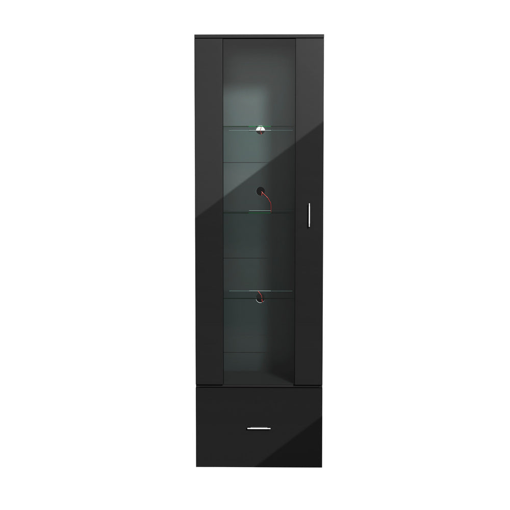Oikiture Buffet Sideboard LED High Gloss Glass Door Black