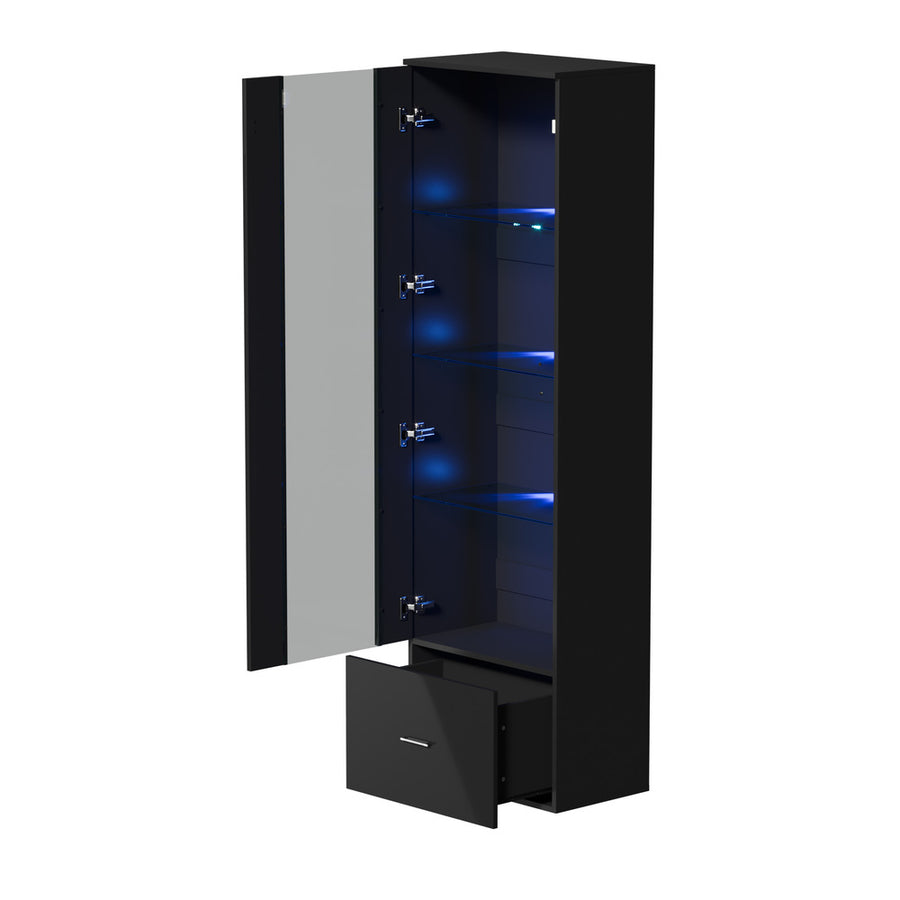 Oikiture Buffet Sideboard LED High Gloss Glass Door Black