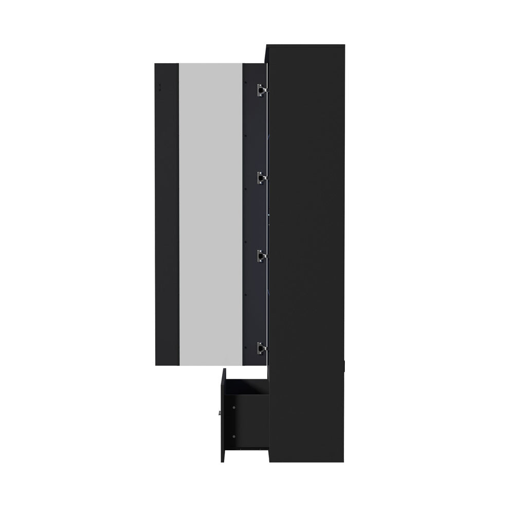 Oikiture Buffet Sideboard LED High Gloss Glass Door Black