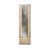Oikiture Display Cabinet Buffet Sideboard LED Light High Gloss Door Natural