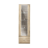 Oikiture Display Cabinet Buffet Sideboard LED Light High Gloss Door Natural - Rear View