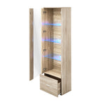 Oikiture Display Cabinet Buffet Sideboard LED Light High Gloss Door Natural
