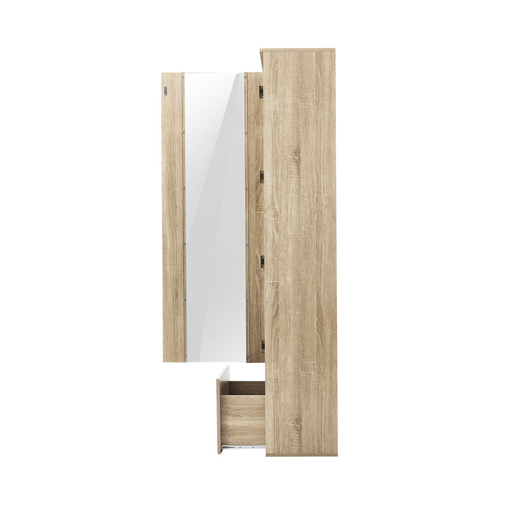 Oikiture Display Cabinet Buffet Sideboard LED Light High Gloss Door Natural