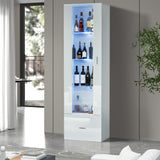 Oikiture Buffet Sideboard LED High Gloss Glass Door White - Extra Image