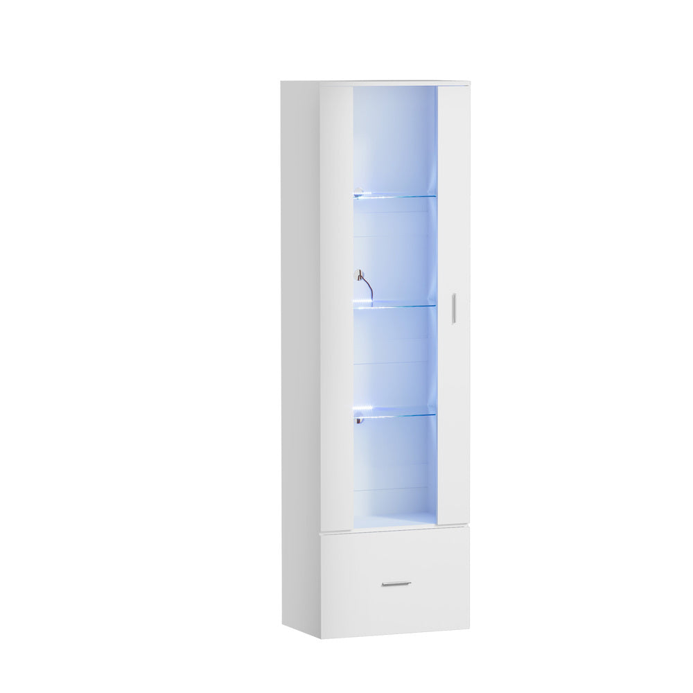 Oikiture Buffet Sideboard LED High Gloss Glass Door White