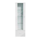 Oikiture Buffet Sideboard LED High Gloss Glass Door White - Low Angle