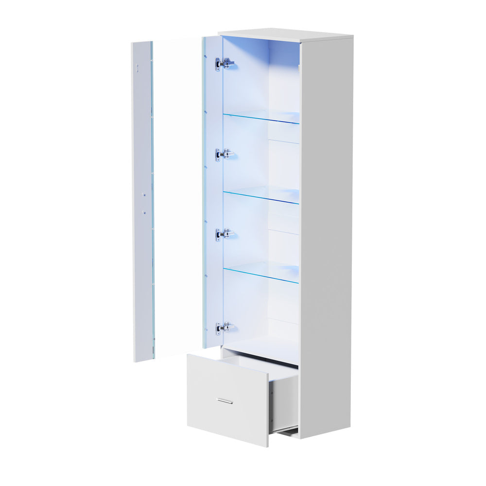 Oikiture Buffet Sideboard LED High Gloss Glass Door White