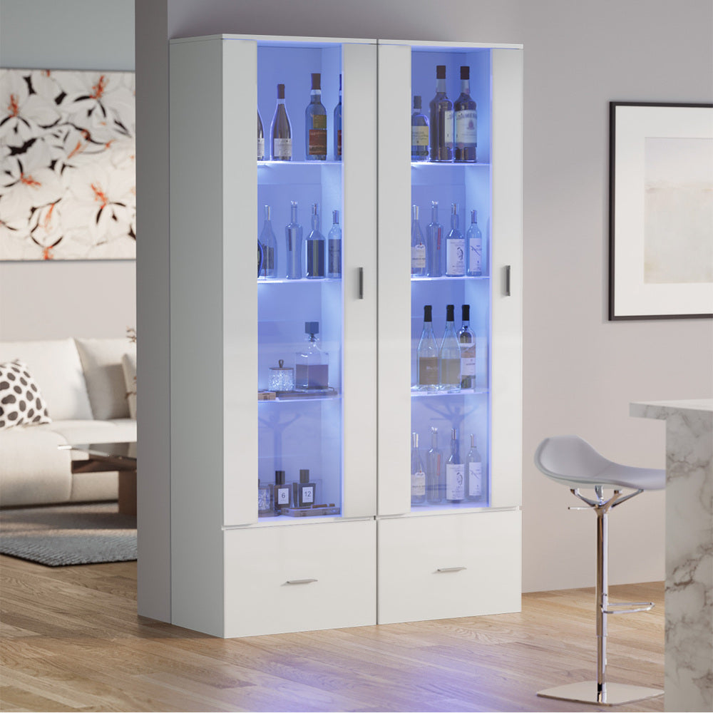 Oikiture Buffet Sideboard LED High Gloss Glass Door White