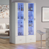 Oikiture Buffet Sideboard LED High Gloss Glass Door White - Extra Image