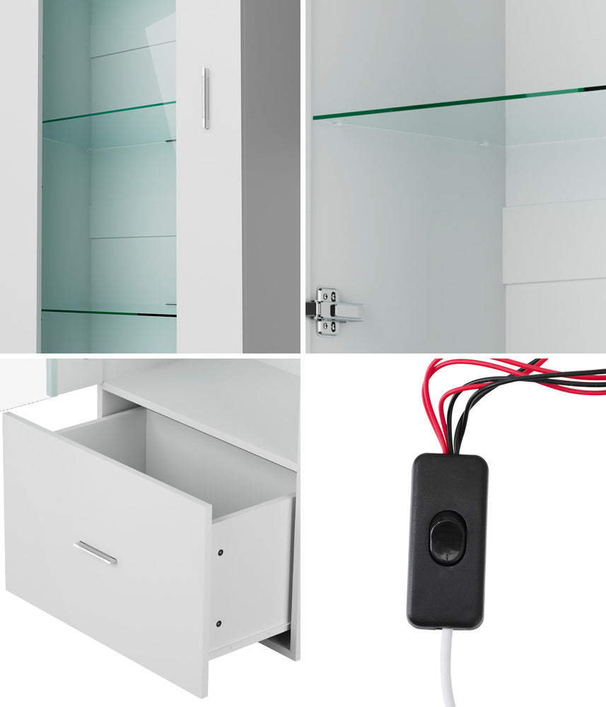 Oikiture Buffet Sideboard LED High Gloss Glass Door White