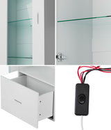 Oikiture Buffet Sideboard LED High Gloss Glass Door White - Front View