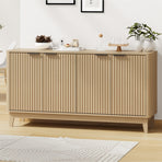 Oikiture Buffet Sideboard Storage Cabinet 4 Doors Cupboard Natural, image 6