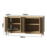 Oikiture Buffet Sideboard Storage Cabinet 4 Doors Cupboard Natural