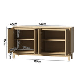 Oikiture Buffet Sideboard Storage Cabinet 4 Doors Cupboard Natural - Front View