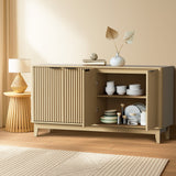 Oikiture Buffet Sideboard Storage Cabinet 4 Doors Cupboard Natural - Close-Up Angle