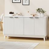 Oikiture Buffet Sideboard Storage Cabinet 4 Doors Cupboard White - 45-Degree Angle