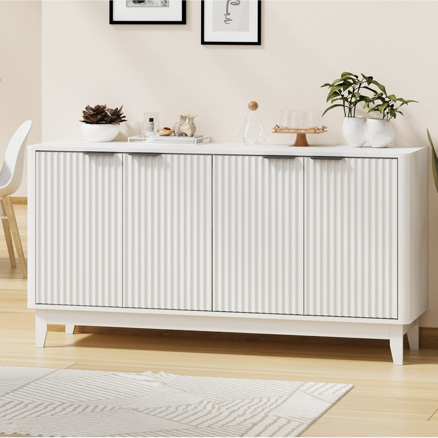 Oikiture Buffet Sideboard Storage Cabinet 4 Doors Cupboard White, image 5