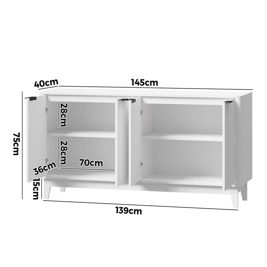 Oikiture Buffet Sideboard Storage Cabinet 4 Doors Cupboard White, image 9