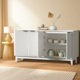 Oikiture Buffet Sideboard Storage Cabinet 4 Doors Cupboard White - Side View