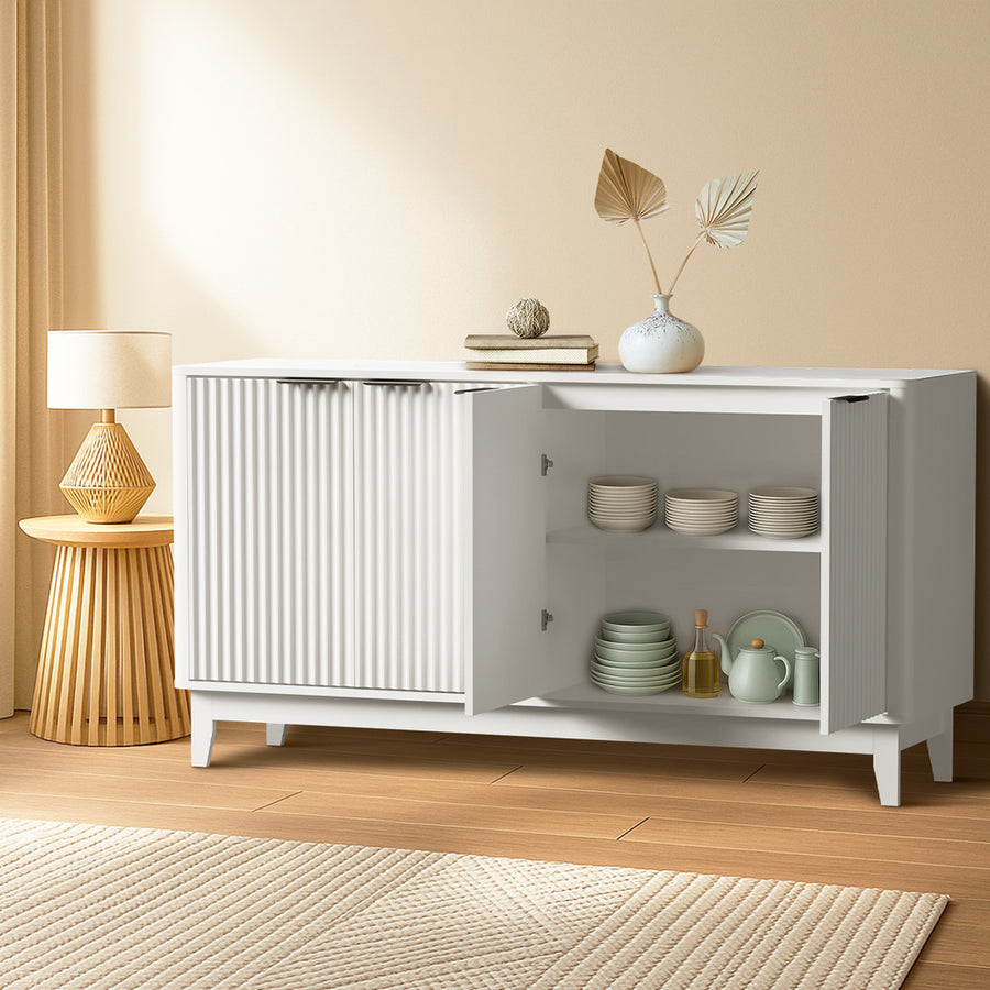 Oikiture Buffet Sideboard Storage Cabinet 4 Doors Cupboard White, image 3