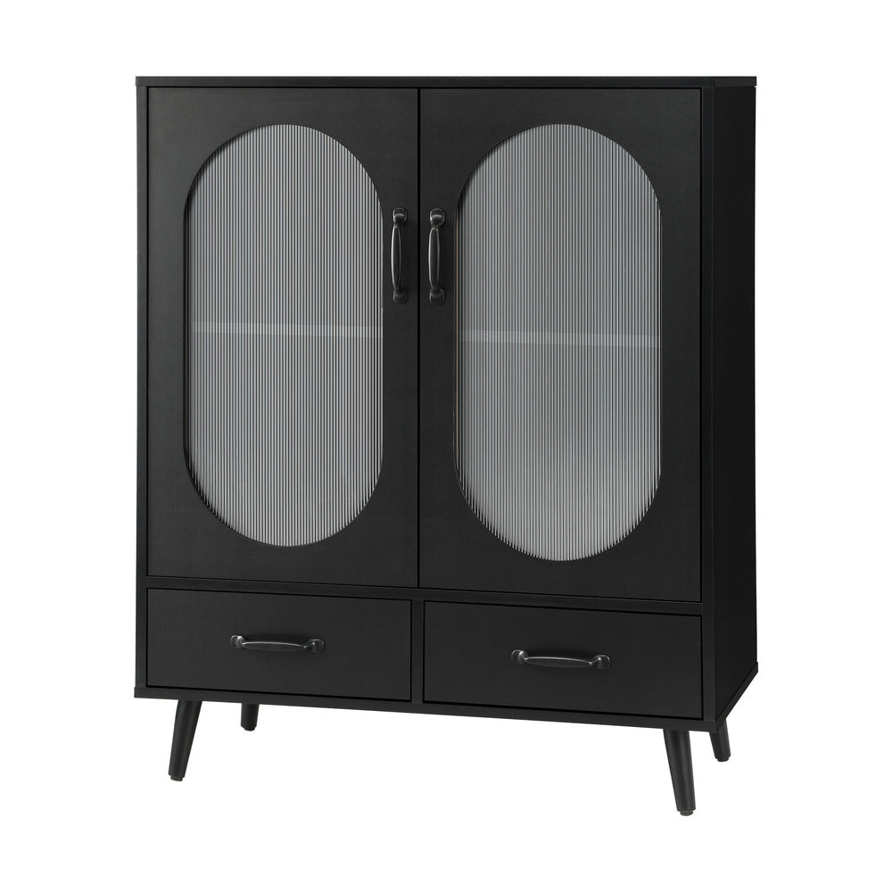 Oikiture Sideboard with Pull Up Drawers and Glass Doors