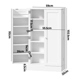 Oikiture Buffet Sideboard Cabinet 2 Doors Cupboard Pantry Kitchen Storage White - Side View