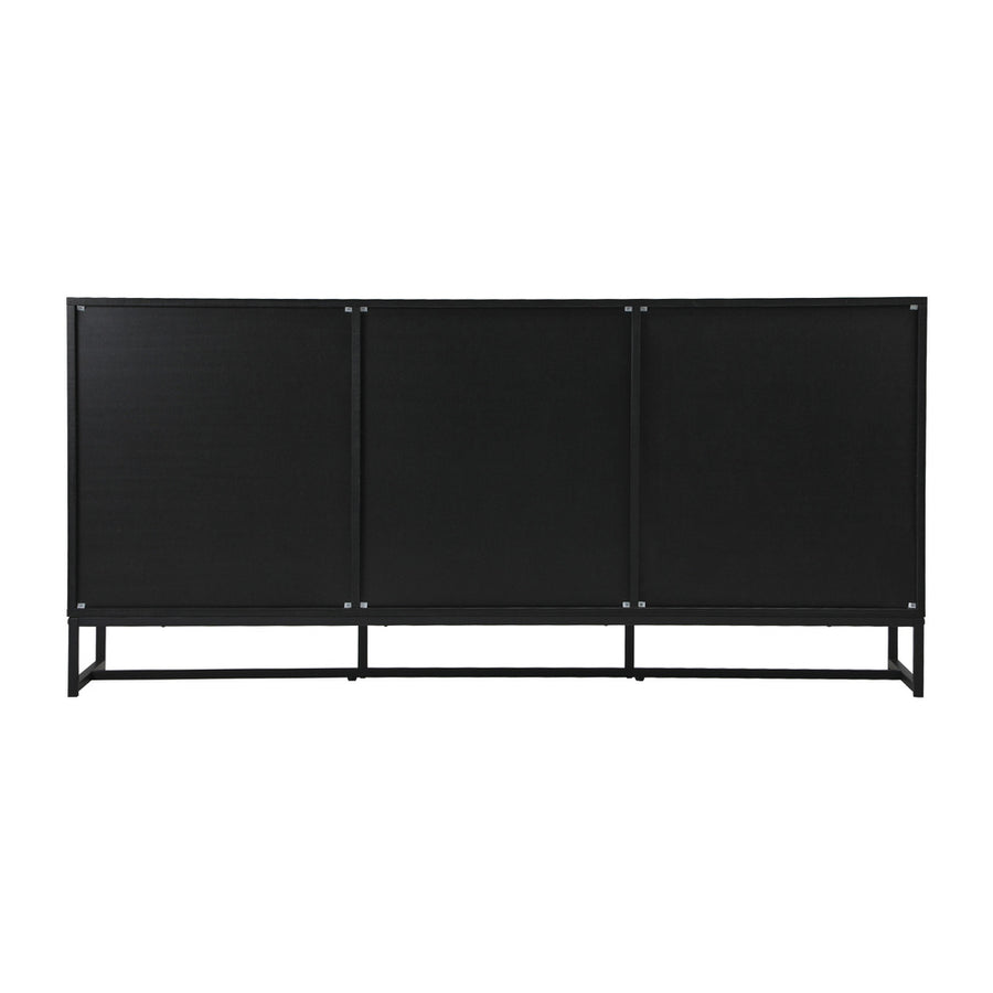 Oikiture industrial buffet sideboard with 3 drawers and 2 doors, woodgrain and black, image 7
