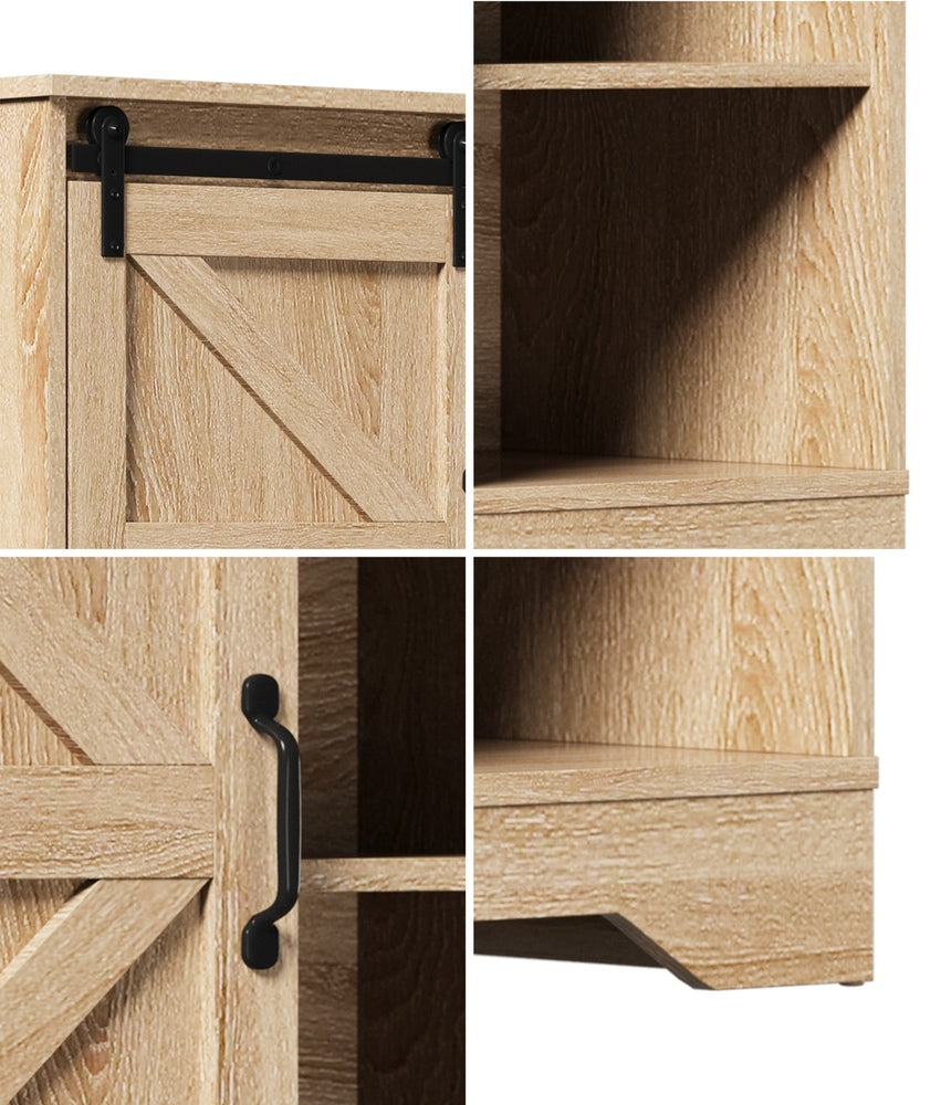 Oikiture Buffet Sideboard Cabinet Pantry Storage Cupboard Sliding Door Natural