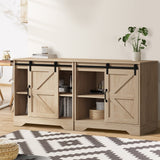 Oikiture 2x Buffet Sideboard Cabinet Storage Cupboard Oak - Side View
