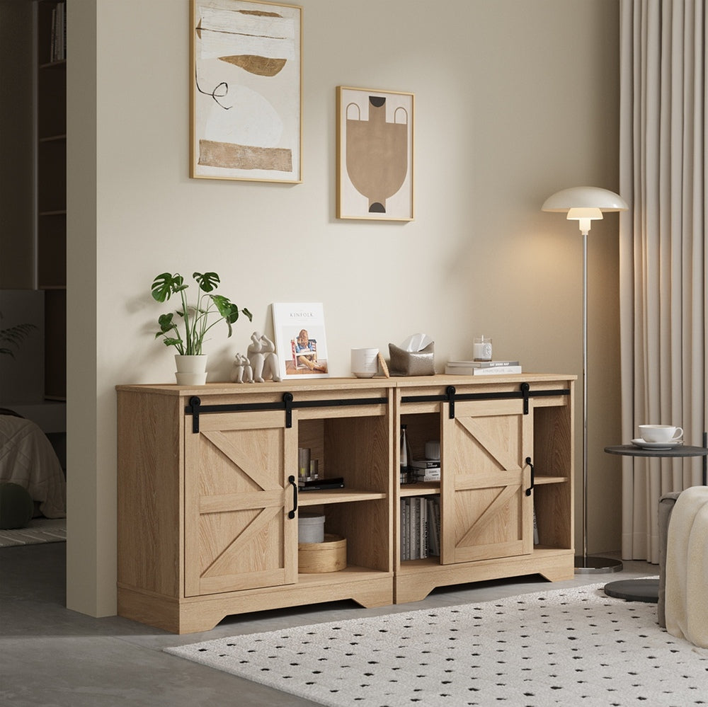 Oikiture 2x Buffet Sideboard Cabinet Storage Cupboard Oak