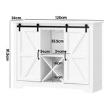 Oikiture Sideboard Buffet Wine Rack Sliding Door 5 Shelves White