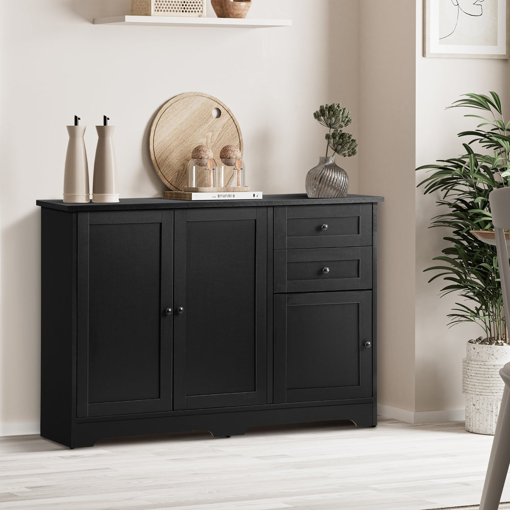 Oikiture Buffet Sideboard Kitchen Hallway Drawers Table Black