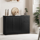Oikiture Buffet Sideboard Kitchen Hallway Drawers Table Black - Low Angle